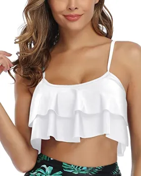 Adorable And Charming Bikini Top Flounce Swim Top-White