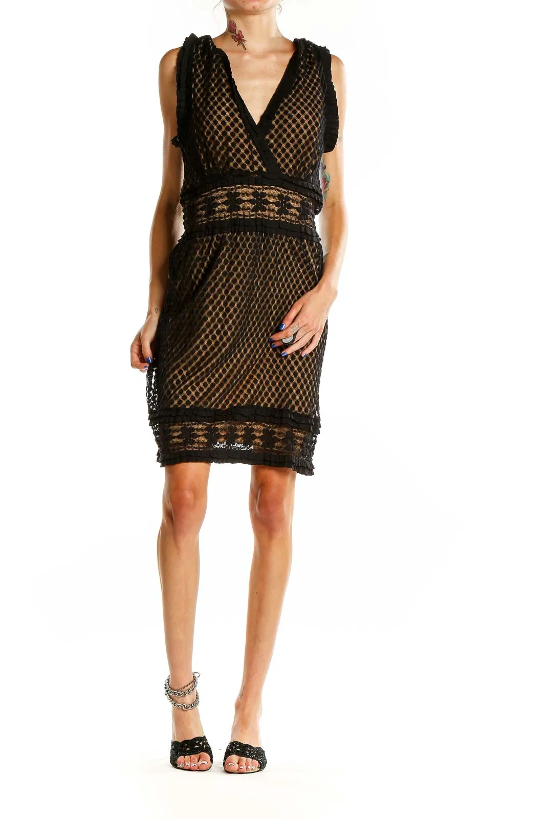 Black Lace Overlay Cocktail Dress