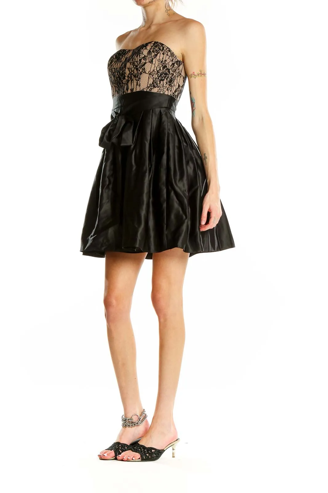 Black Lace Strapless Cocktail Dress