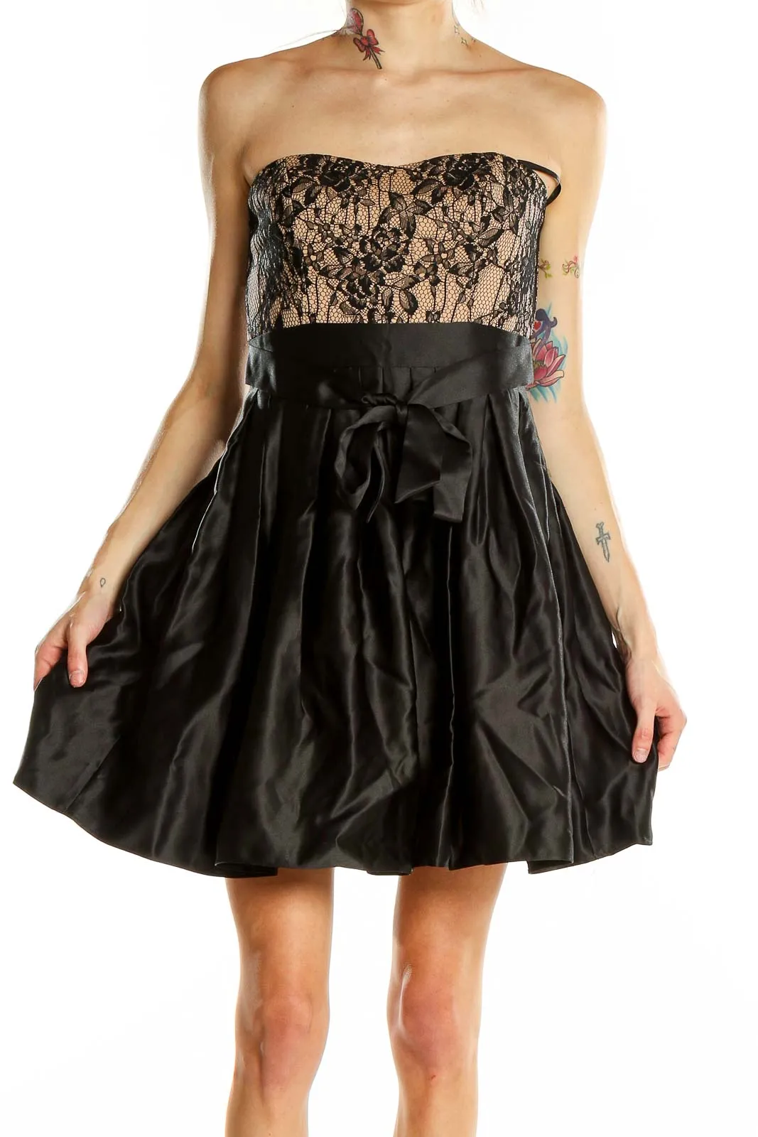 Black Lace Strapless Cocktail Dress