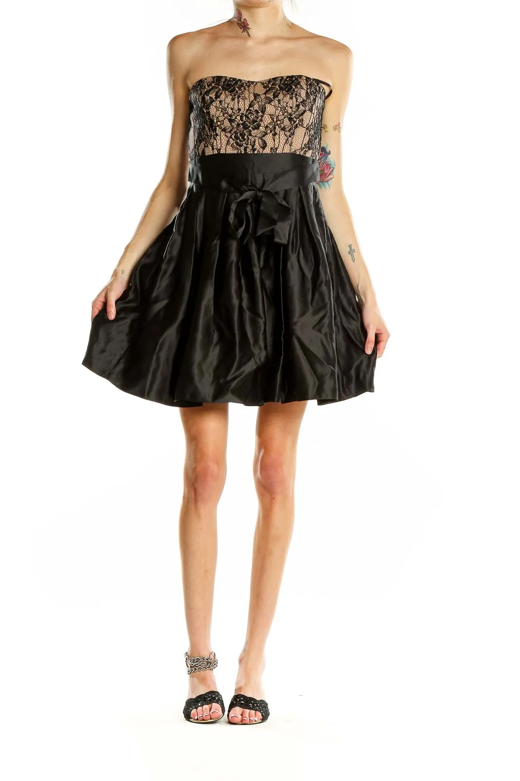 Black Lace Strapless Cocktail Dress