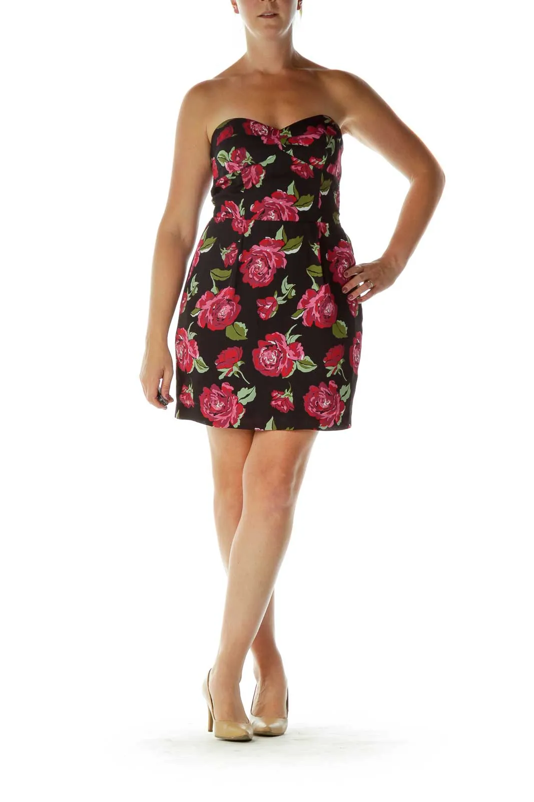 Black Pink Flower Bustier Dress