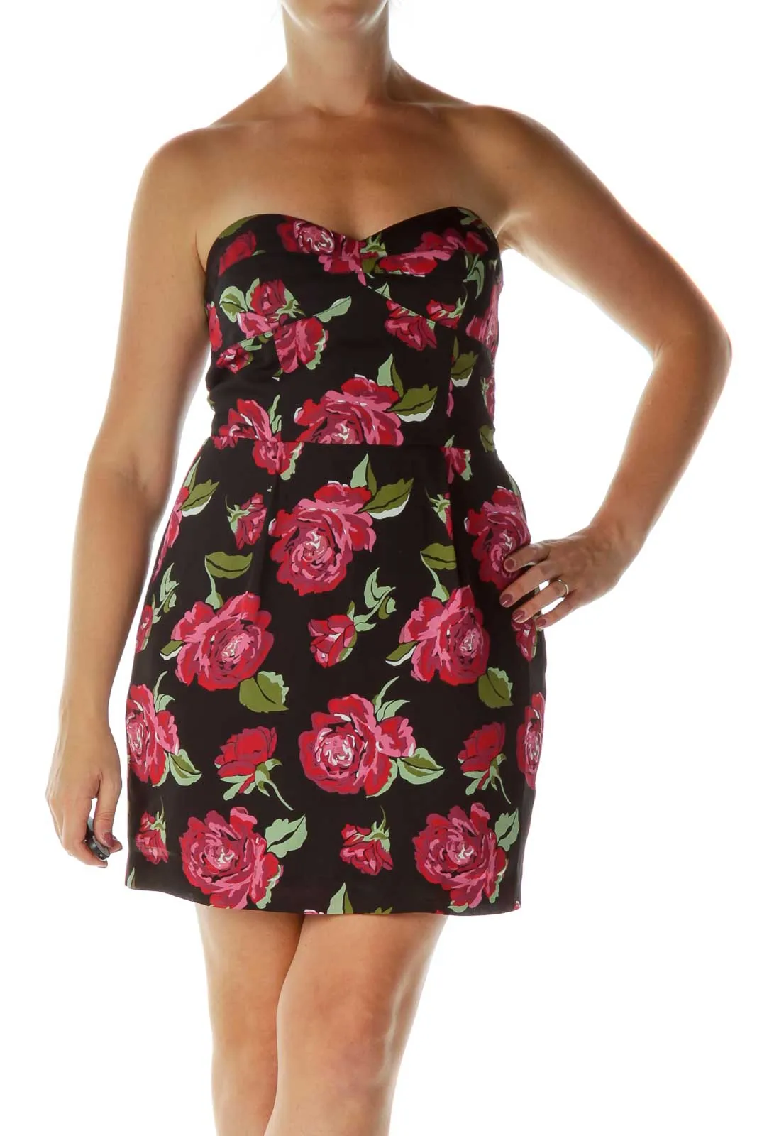 Black Pink Flower Bustier Dress