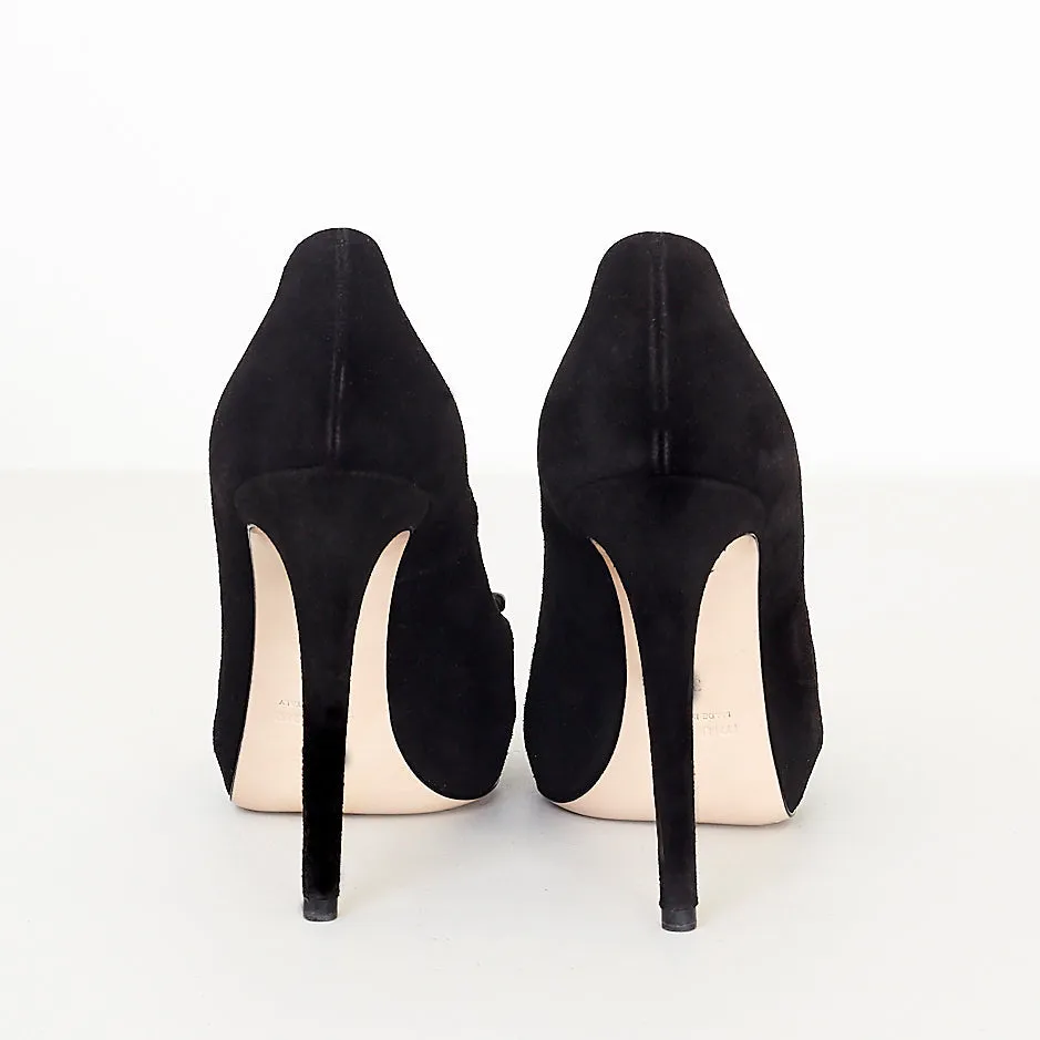 Black Suede Peep-toe Pumps