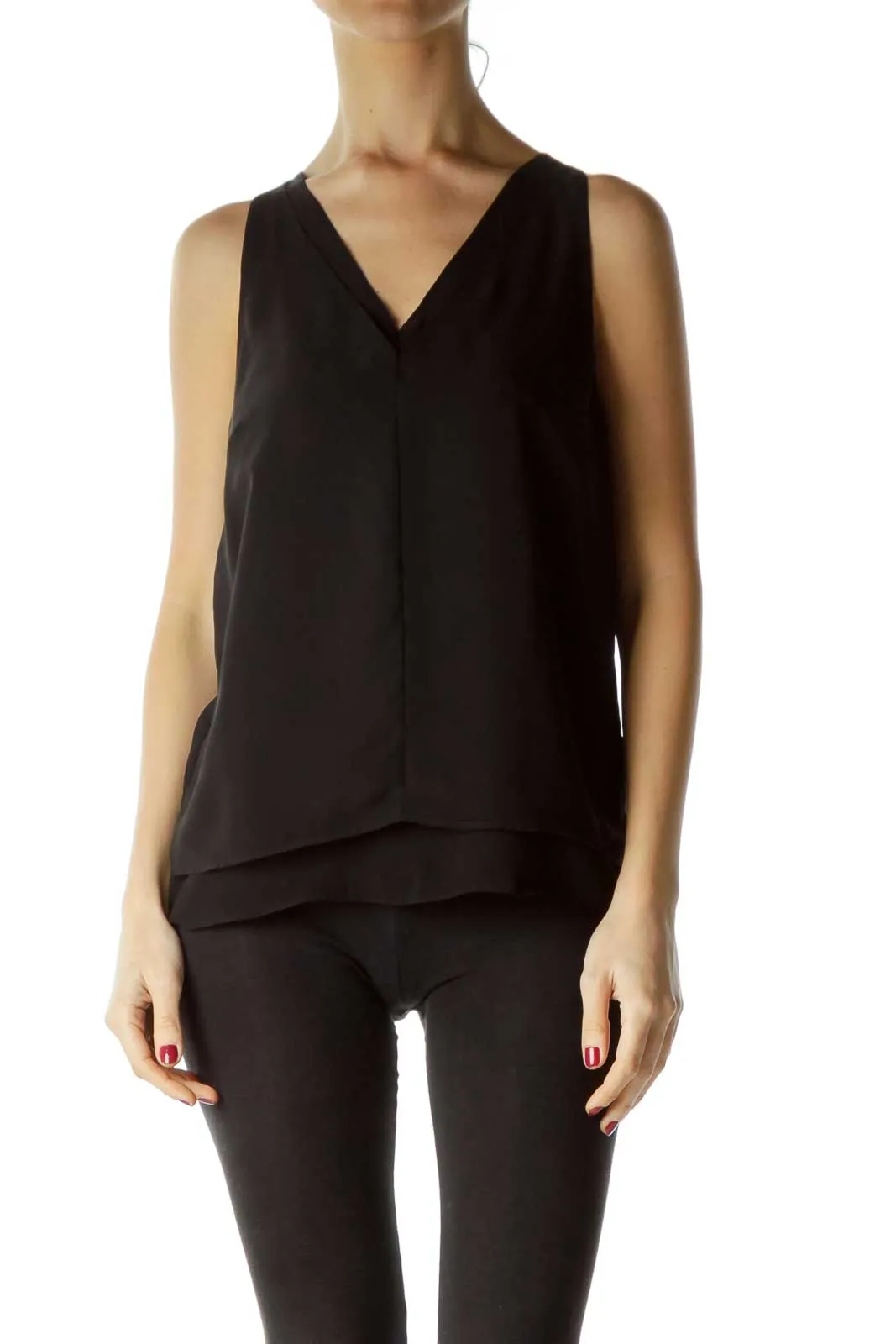 Black V-Neck Double Layer Blouse