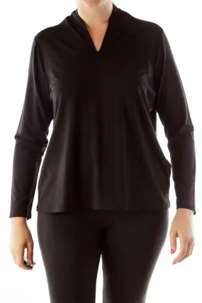 Black V-Neck Loose Blouse