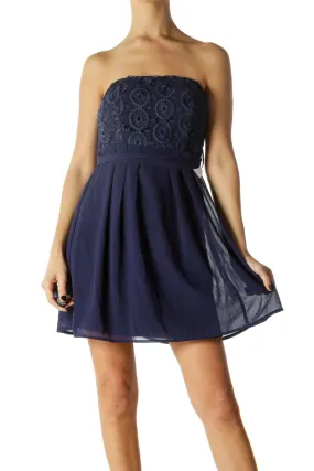 Blue Strapless Lace Short Cocktail Dress