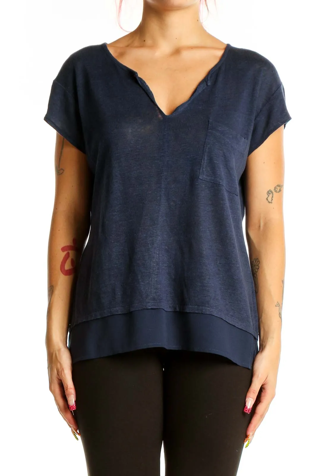 Blue V Neck Top