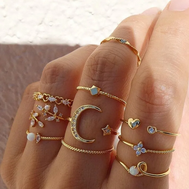 Bohemian Summer Gold Ring Set