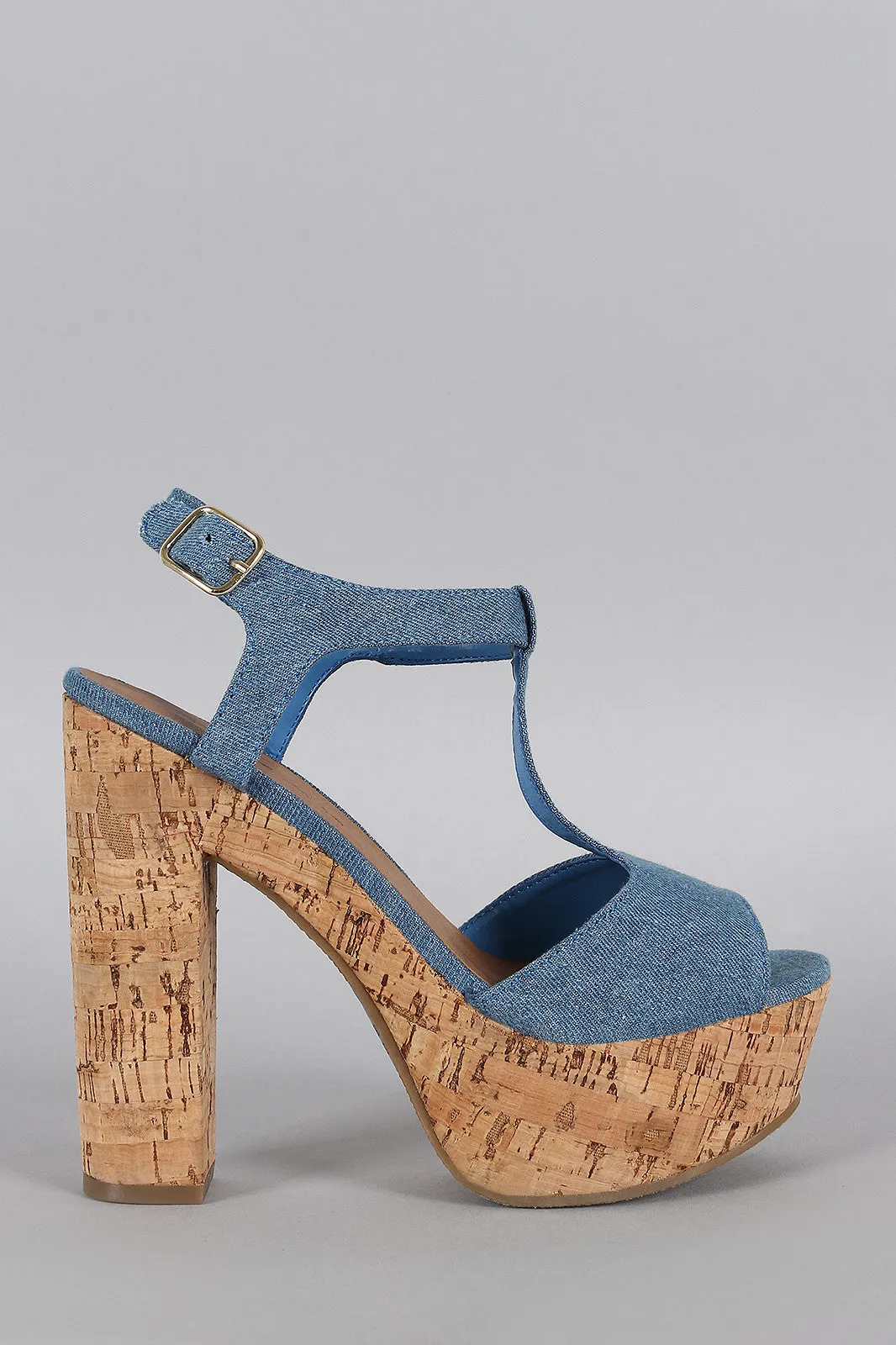 Breckelle Denim Cork Platform Heel