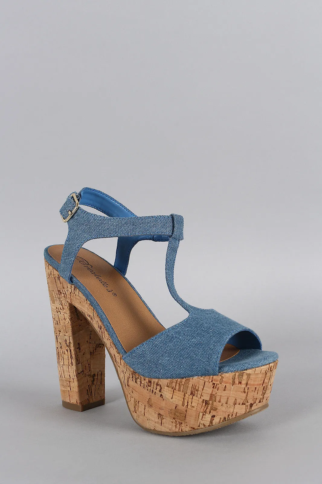 Breckelle Denim Cork Platform Heel