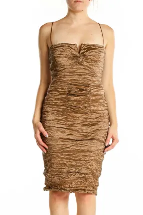 Bronze Ruched Metallic Cocktail Dress