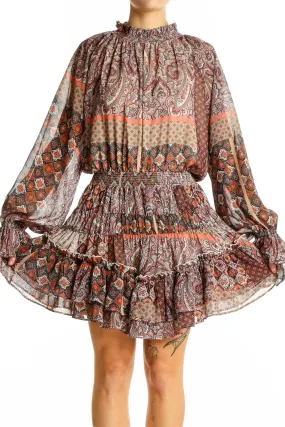 Brown Paisley Boho Mini Dress