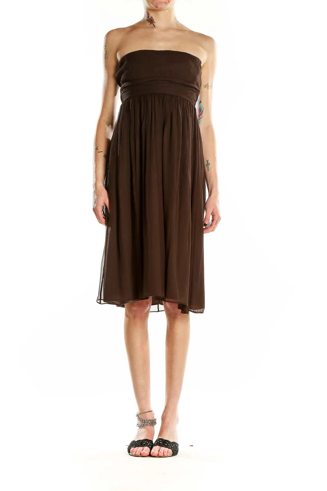 Brown Strapless Chiffon Cocktail Dress