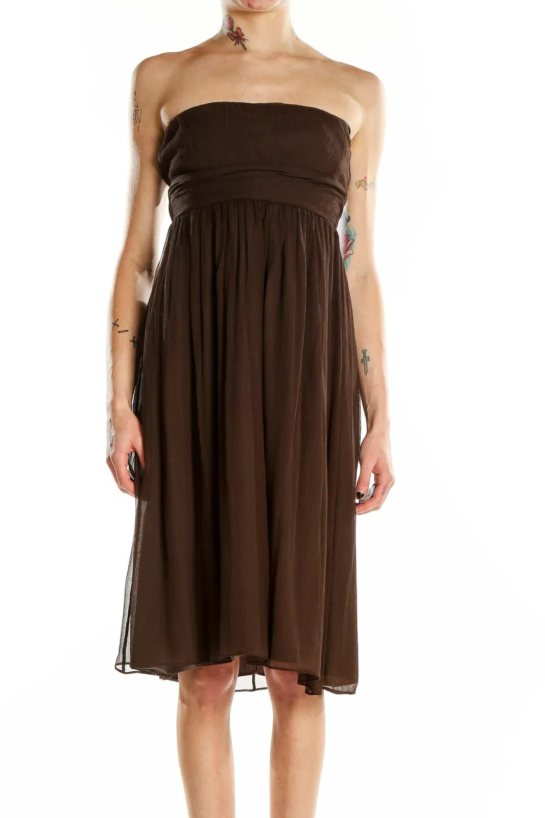 Brown Strapless Chiffon Cocktail Dress