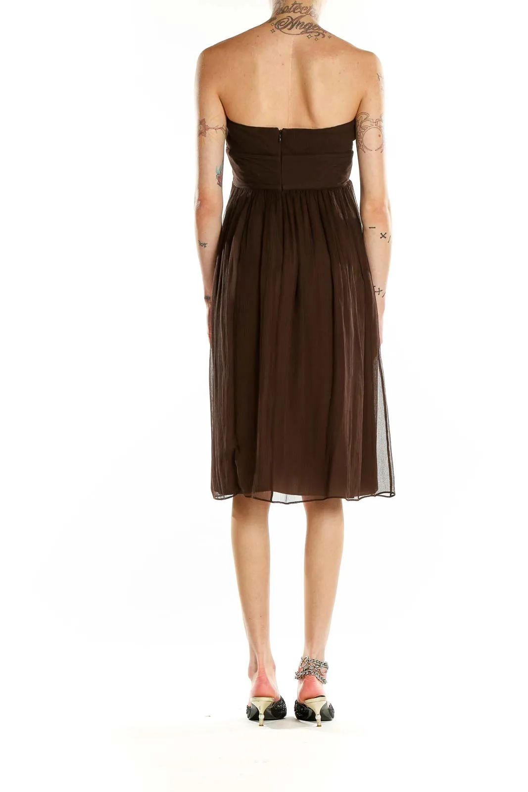 Brown Strapless Chiffon Cocktail Dress