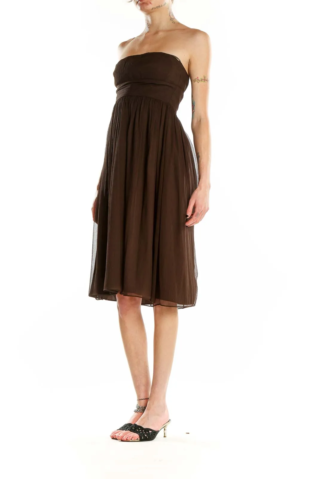 Brown Strapless Chiffon Cocktail Dress