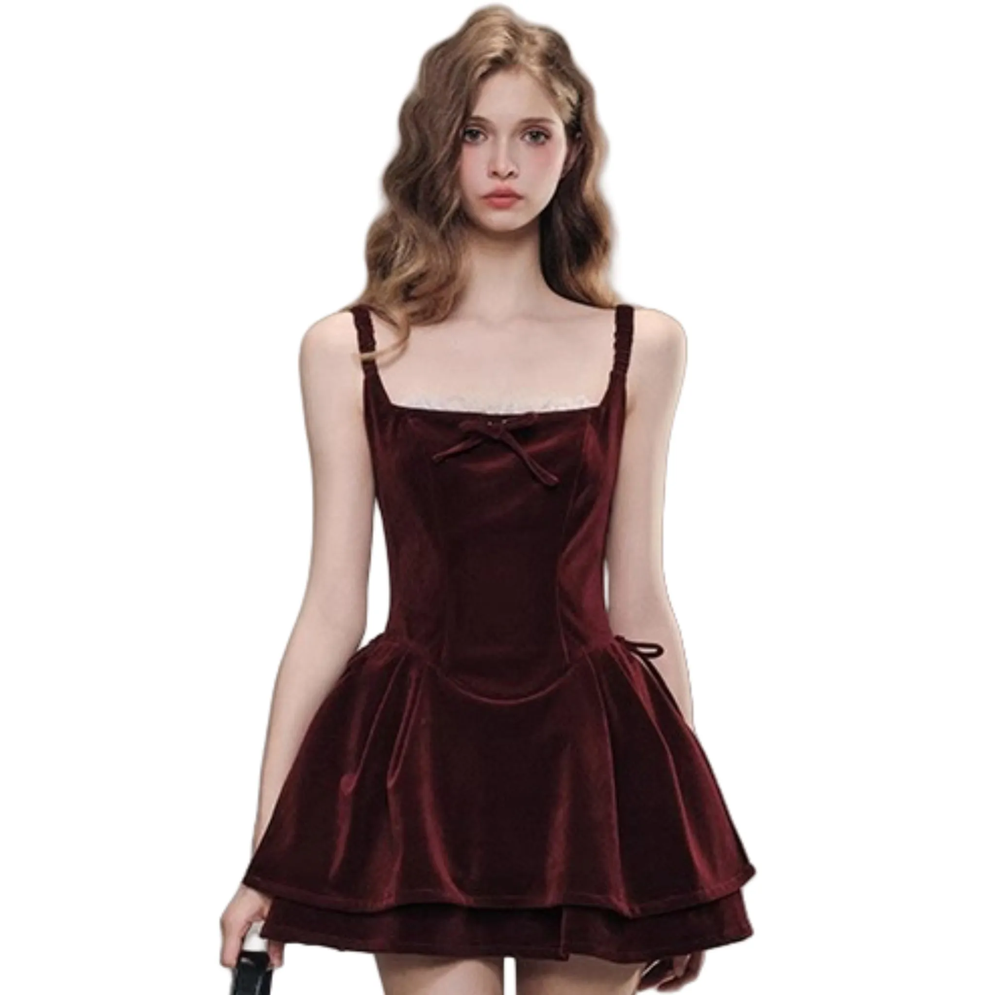 'Burgundy Moment‘ Velvet Mini Dress In Red