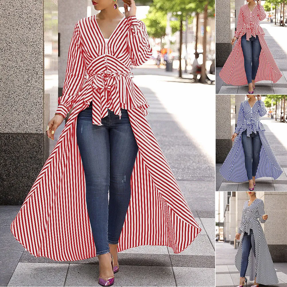 Casual Fashionable Office Women's V-neck Long Sleeve Shirts With Hem