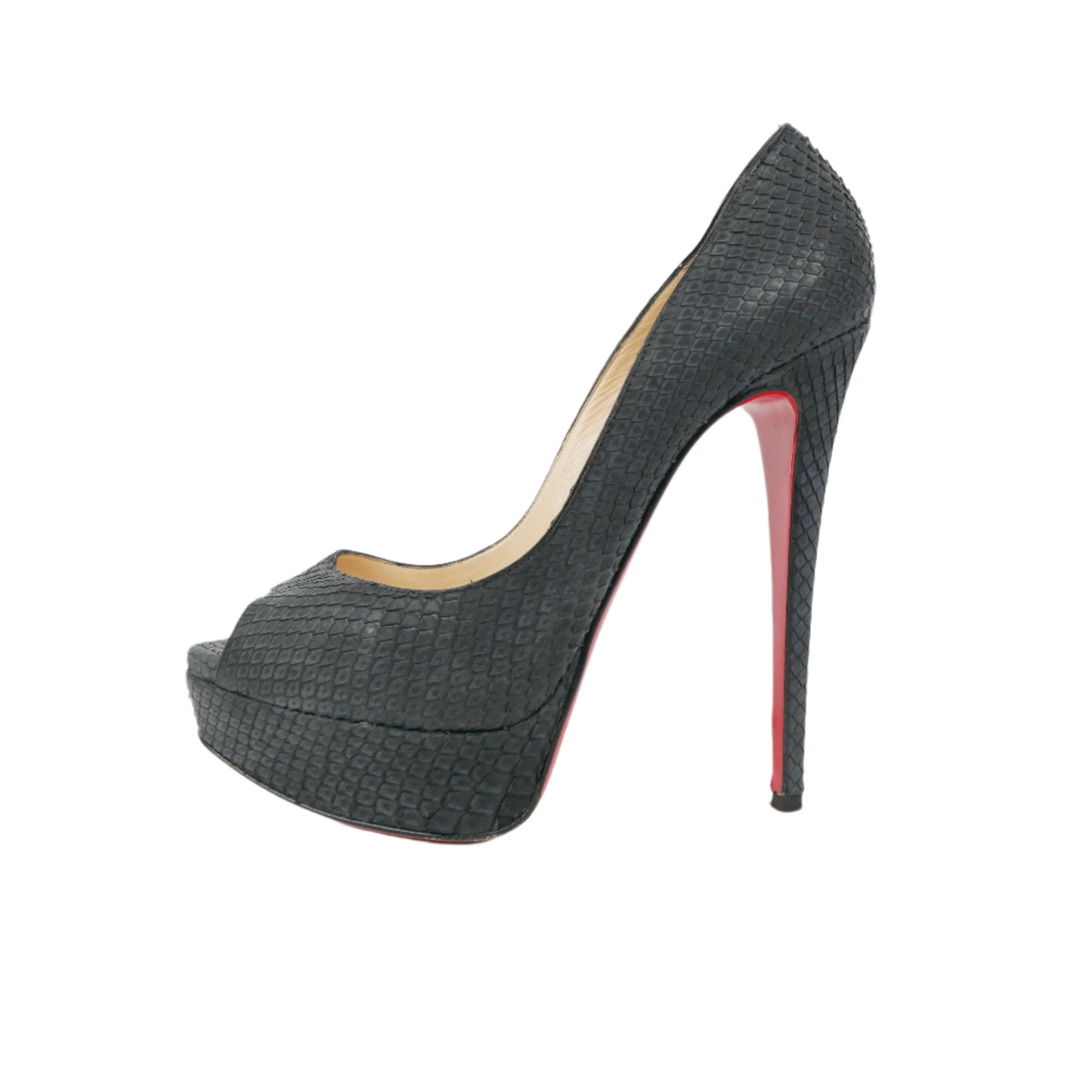 Christian Louboutin Peep Toe Python Black