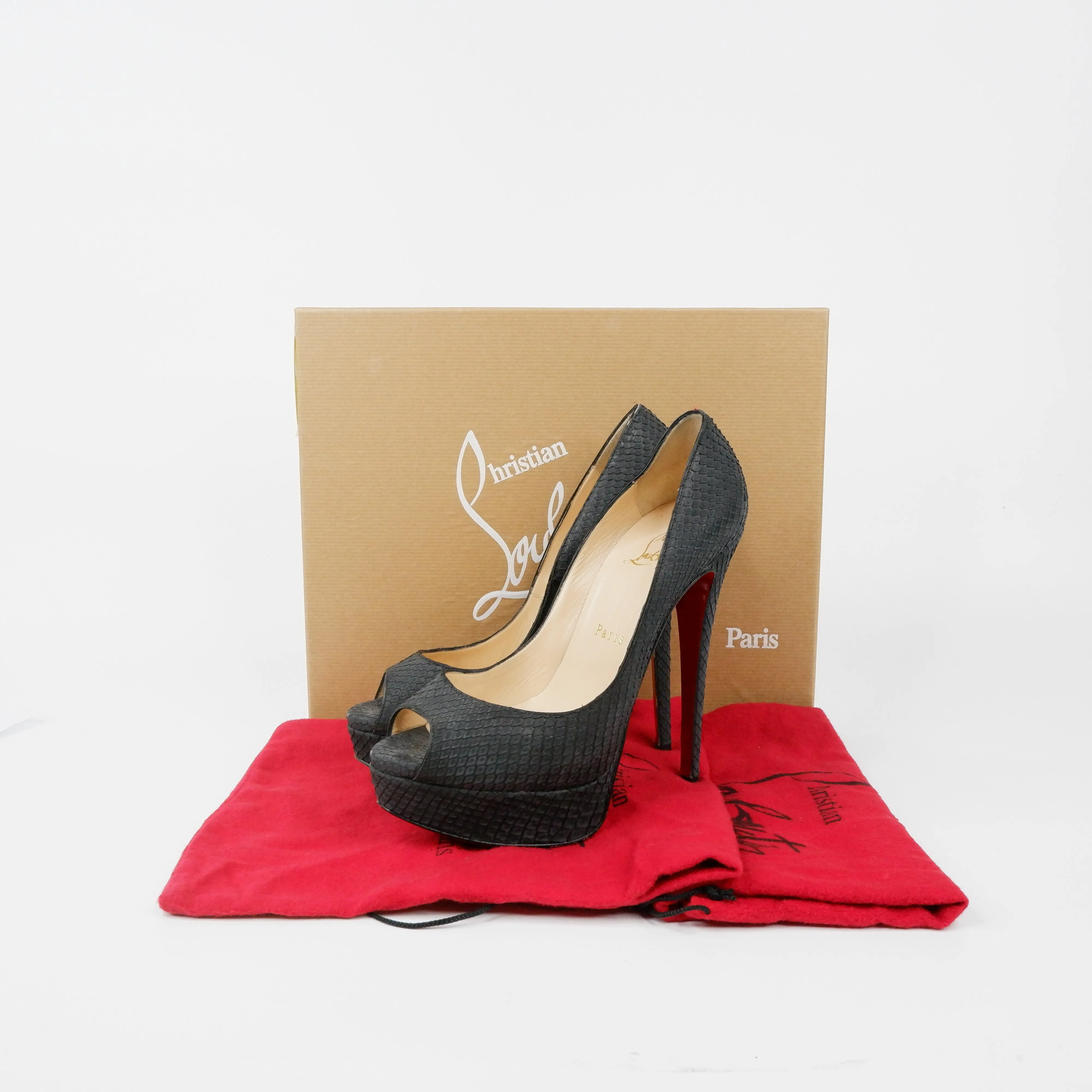 Christian Louboutin Peep Toe Python Black