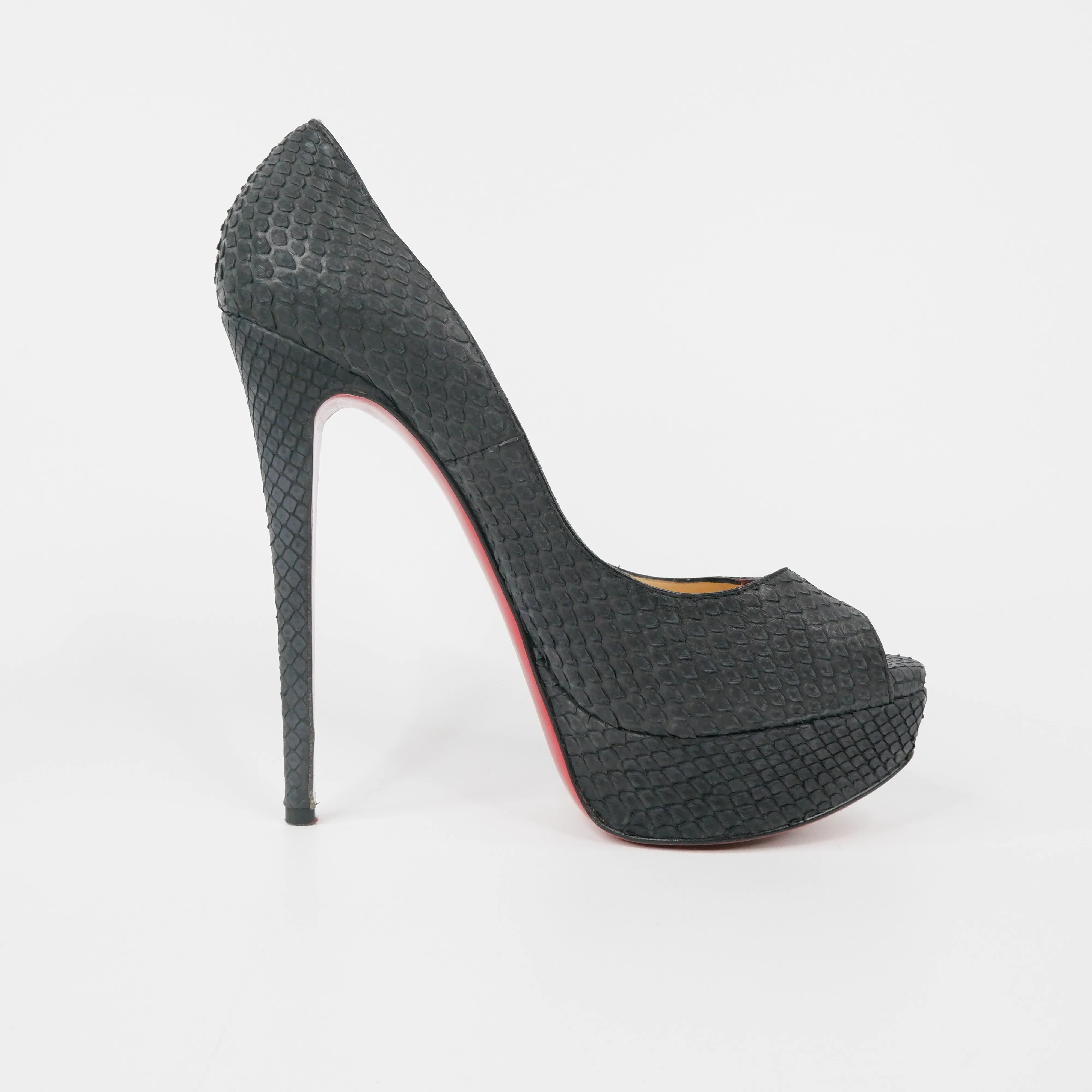 Christian Louboutin Peep Toe Python Black