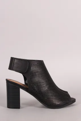 City Classified Perforated Peep Toe Chunky Heel