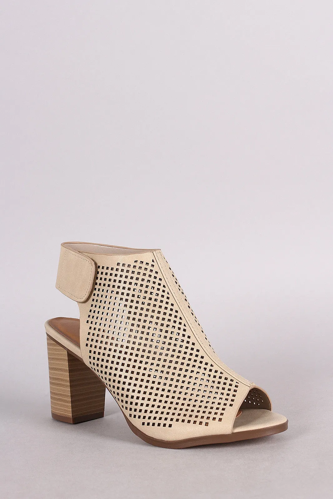 City Classified Perforated Peep Toe Chunky Heel