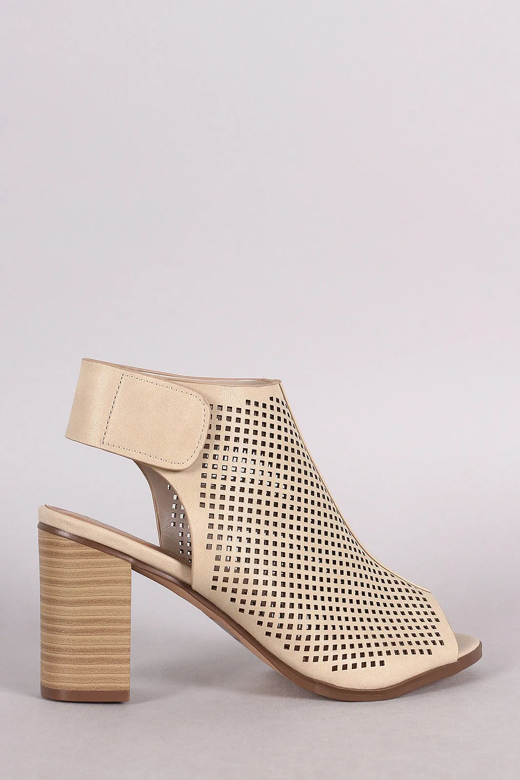 City Classified Perforated Peep Toe Chunky Heel