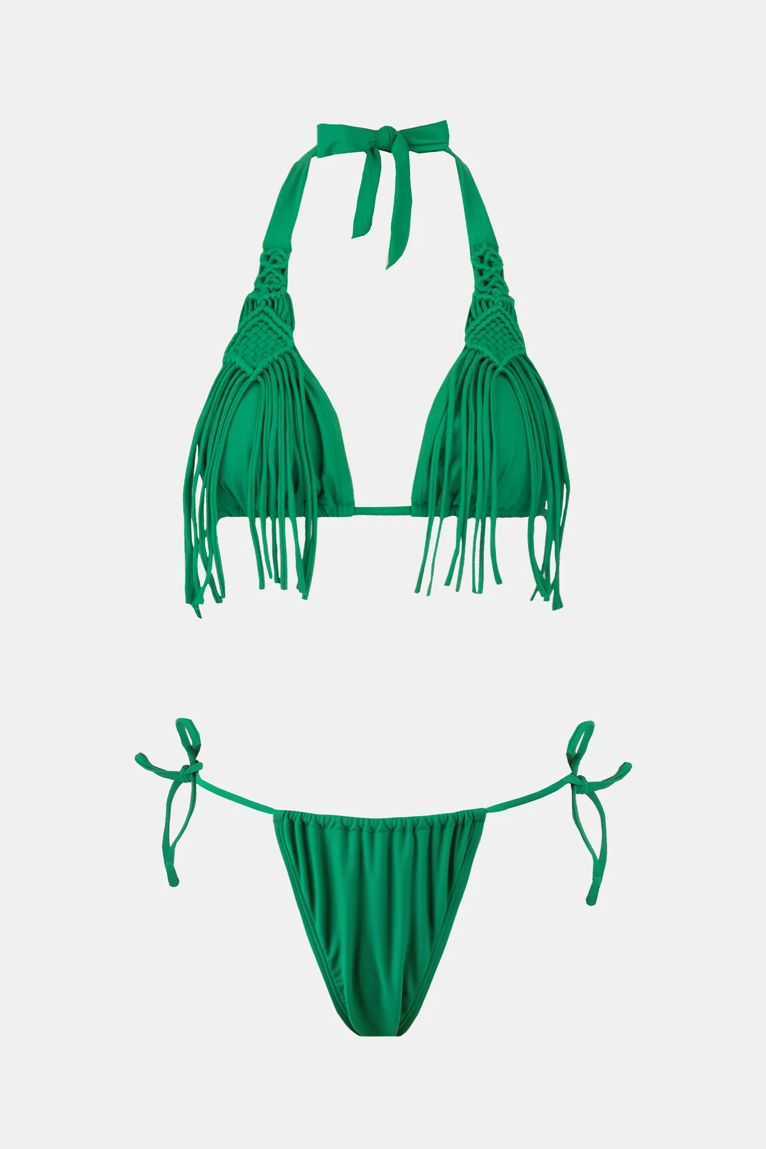 Colombia Coast Macrame Fringe Triangle Top & String Bikini Set