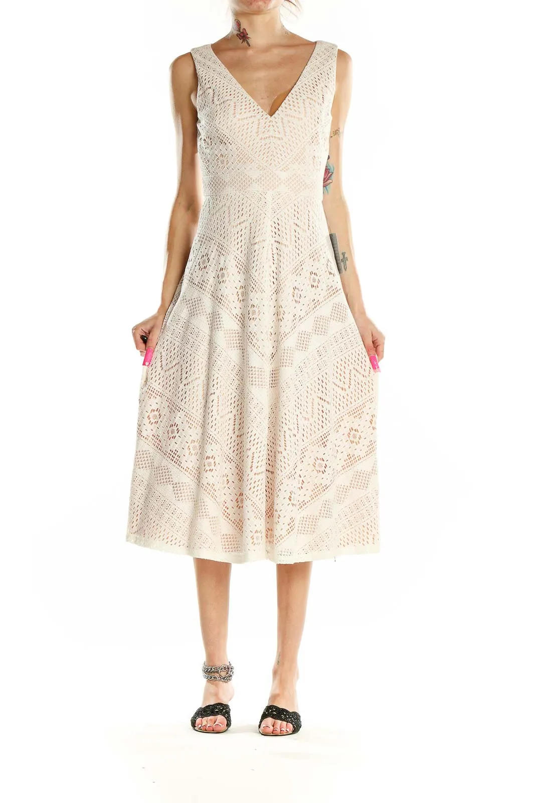 Cream Lace Midi Dress