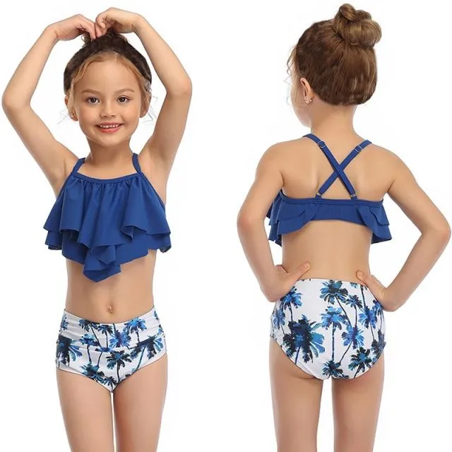 Cute Skin-friendly Split High Waist Ruffle Swimsuits For Toddlers/Teenage Girls