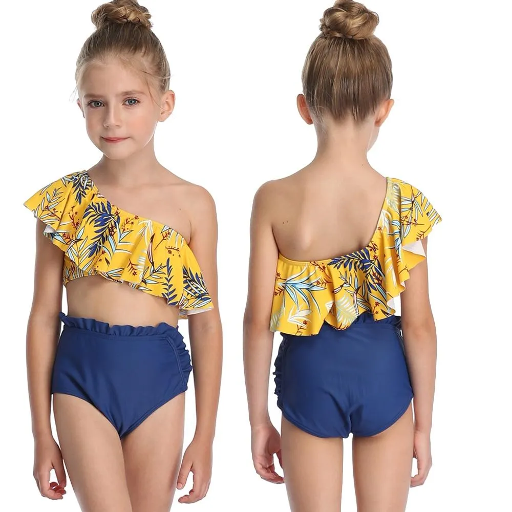 Cute Skin-friendly Split High Waist Ruffle Swimsuits For Toddlers/Teenage Girls