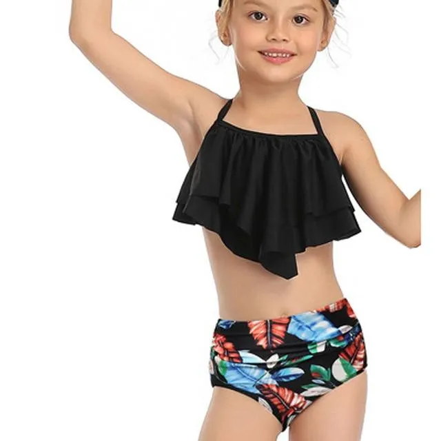 Cute Skin-friendly Split High Waist Ruffle Swimsuits For Toddlers/Teenage Girls