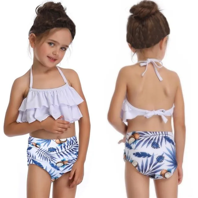 Cute Skin-friendly Split High Waist Ruffle Swimsuits For Toddlers/Teenage Girls