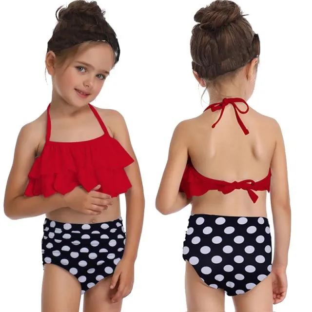 Cute Skin-friendly Split High Waist Ruffle Swimsuits For Toddlers/Teenage Girls