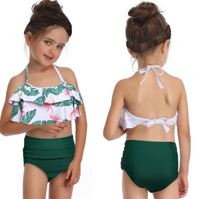 Cute Skin-friendly Split High Waist Ruffle Swimsuits For Toddlers/Teenage Girls