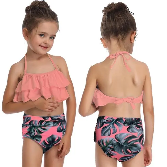 Cute Skin-friendly Split High Waist Ruffle Swimsuits For Toddlers/Teenage Girls