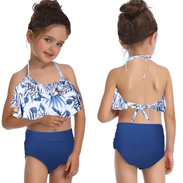 Cute Skin-friendly Split High Waist Ruffle Swimsuits For Toddlers/Teenage Girls