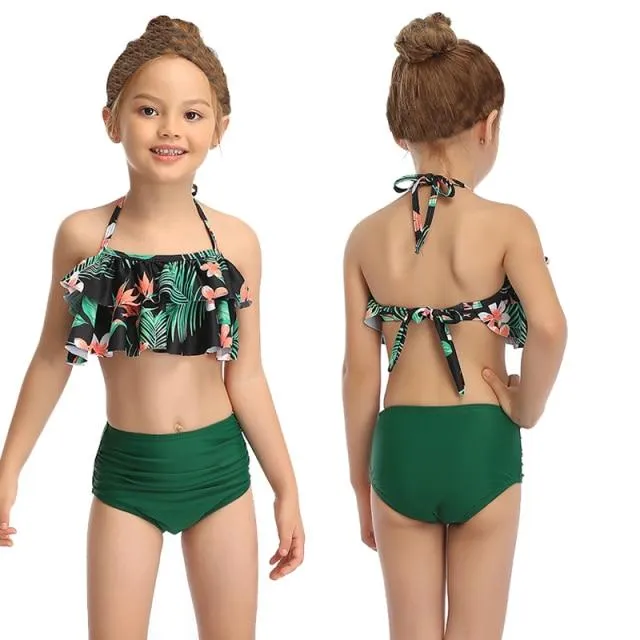 Cute Skin-friendly Split High Waist Ruffle Swimsuits For Toddlers/Teenage Girls