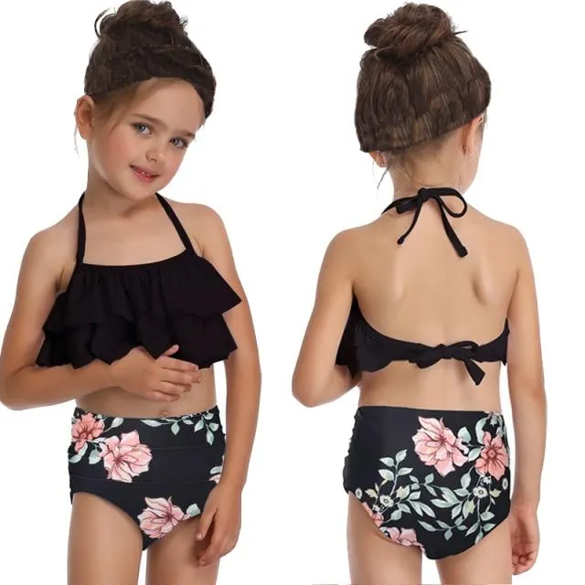 Cute Skin-friendly Split High Waist Ruffle Swimsuits For Toddlers/Teenage Girls