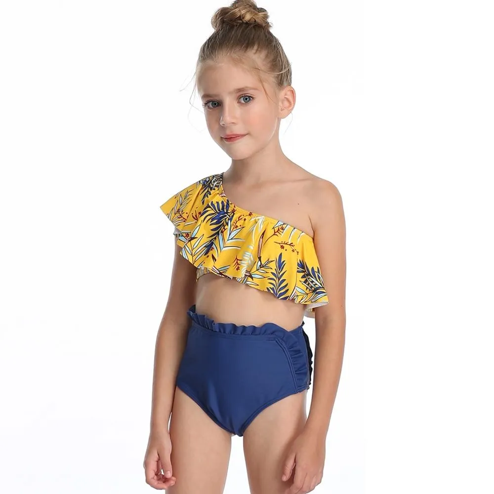 Cute Skin-friendly Split High Waist Ruffle Swimsuits For Toddlers/Teenage Girls