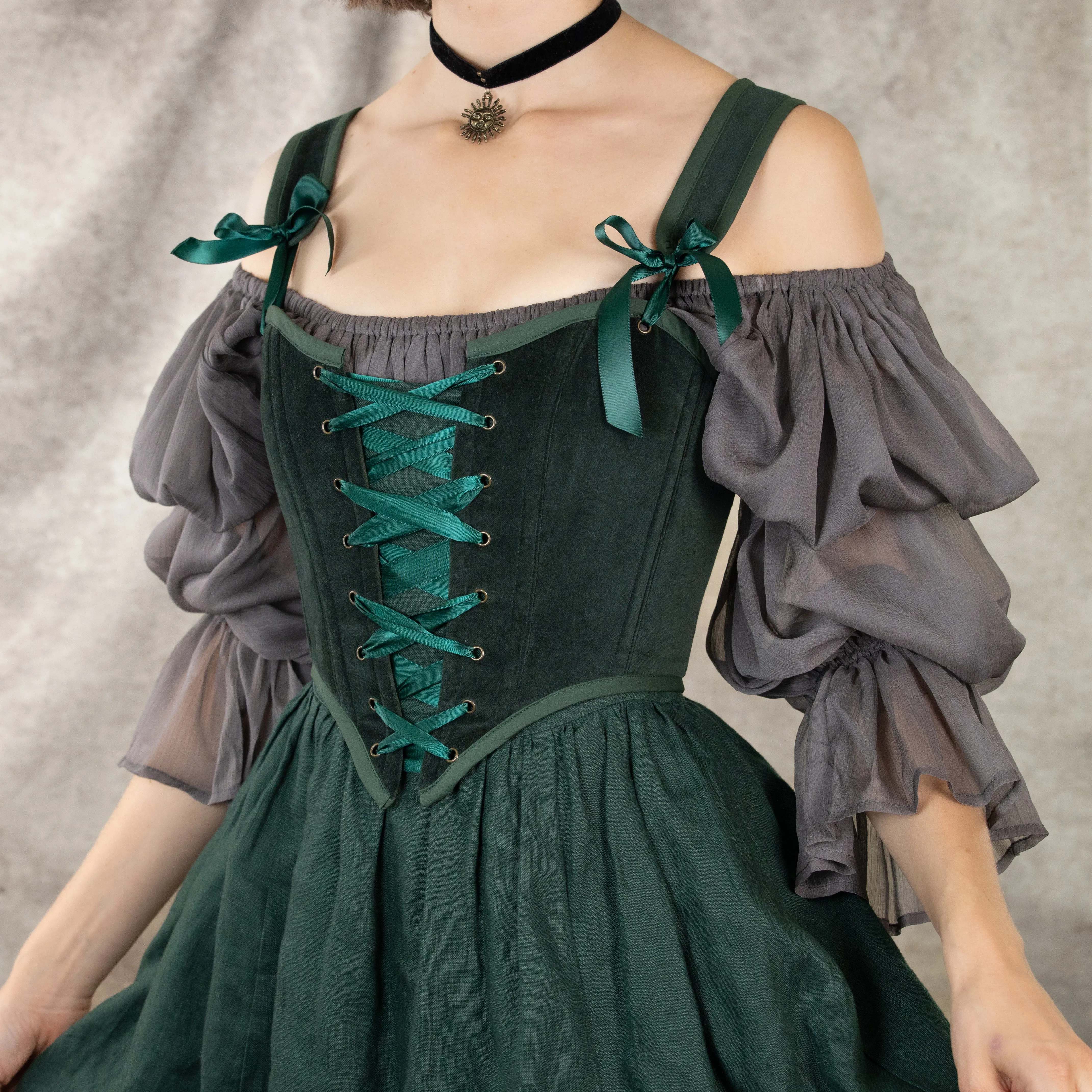 Dark Green Velvet Corset Top