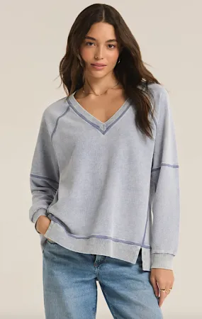 easy v knit denim sweatshirt