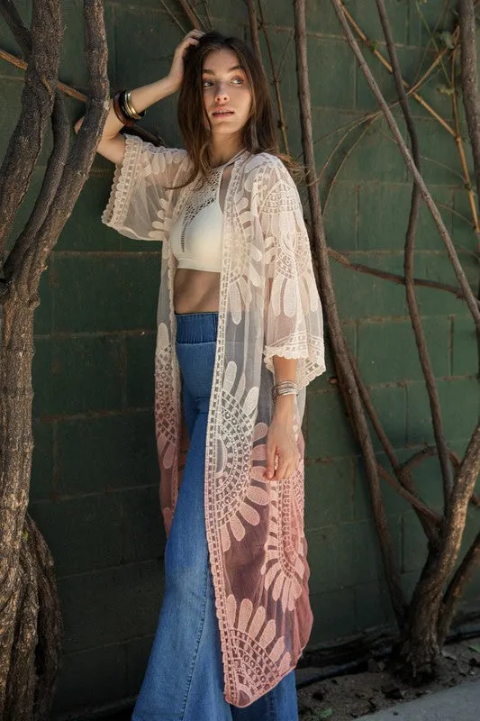 Garden Goddess Flower Mandala Ombre Kimono