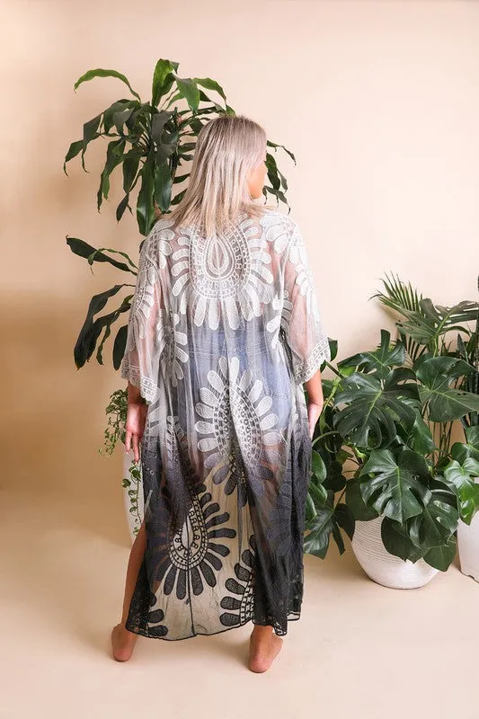 Garden Goddess Flower Mandala Ombre Kimono