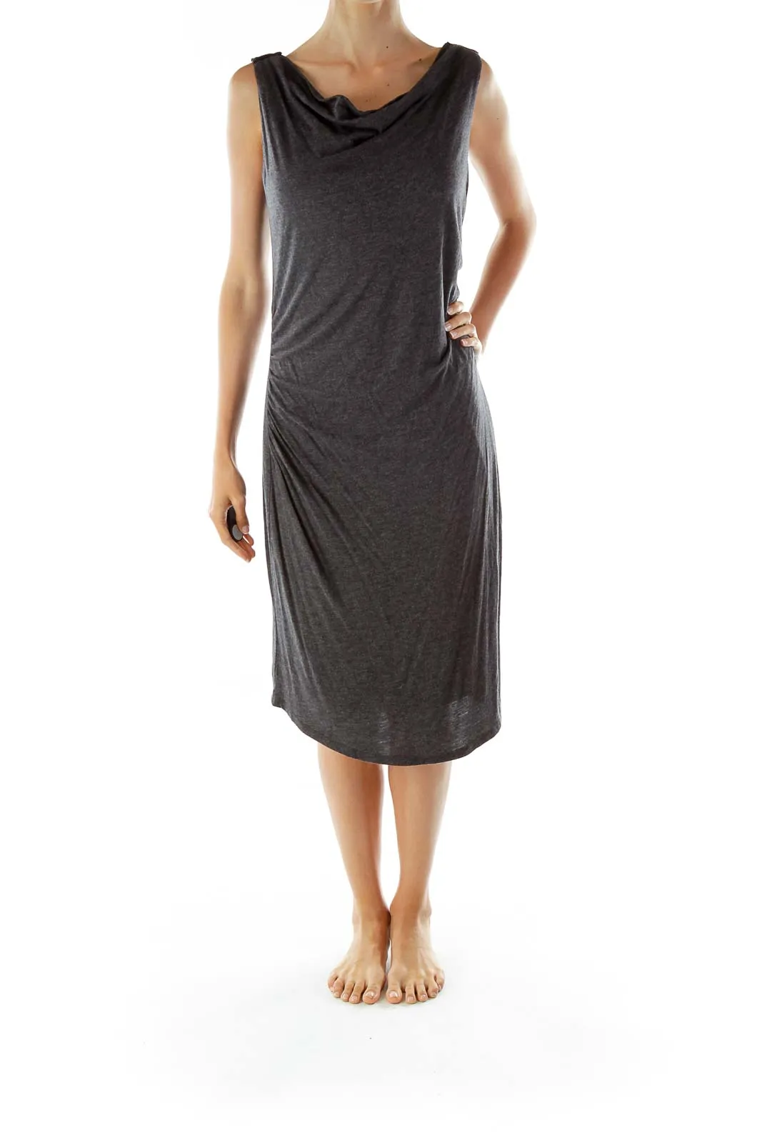 Gray Black Scrunched Cocktail Dress