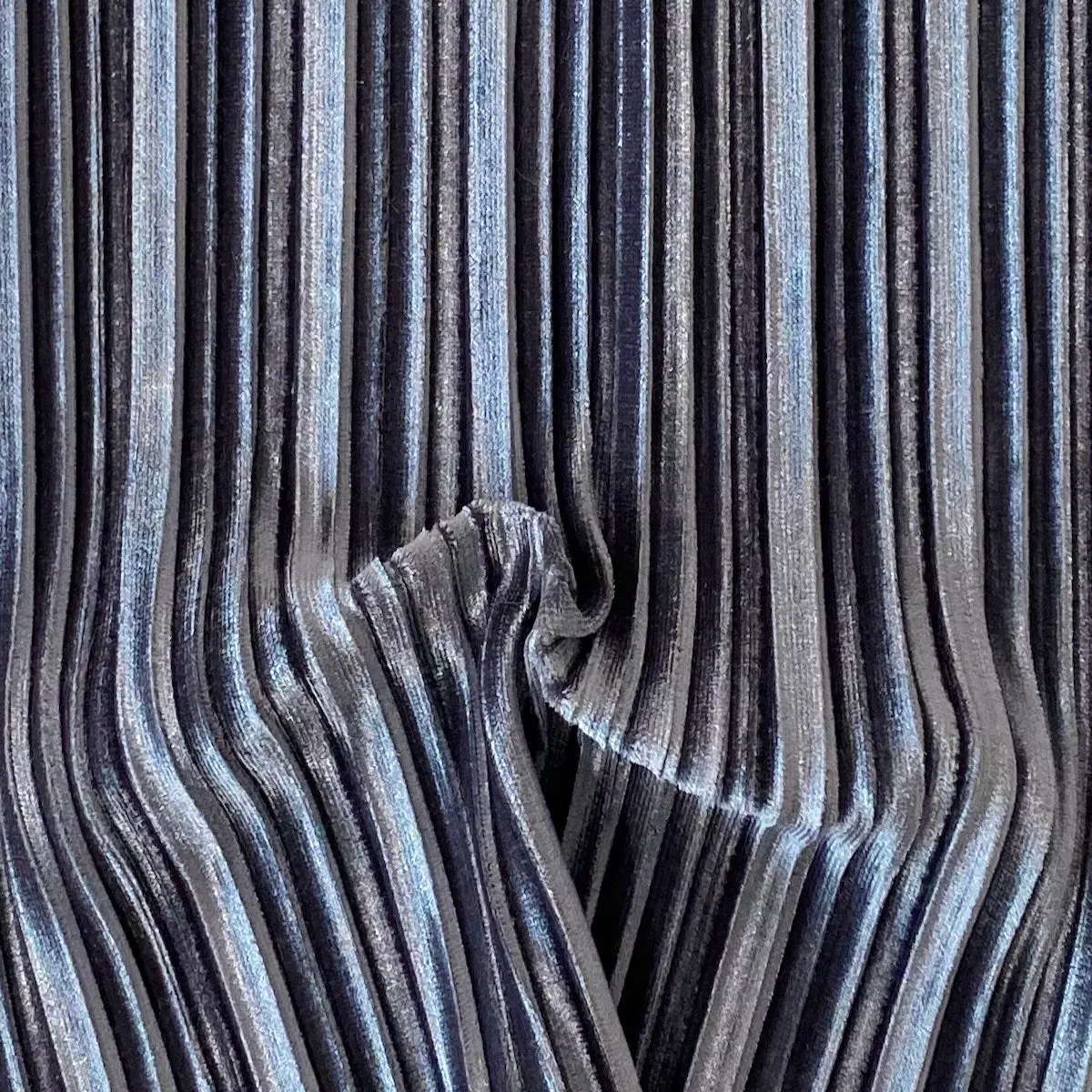 Gray Pleated Stretch Velvet Fabric