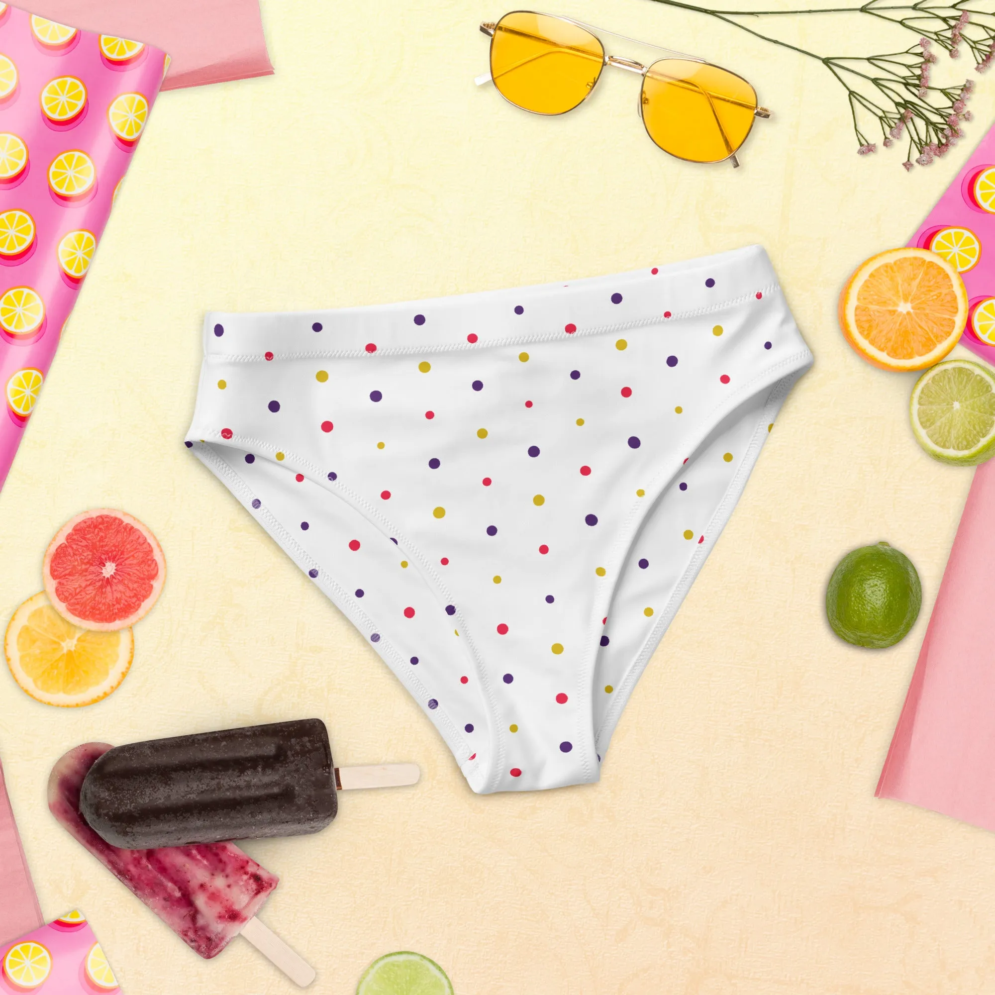 High Waisted Bikini Bottom - Small Colorful Dots (Glamourange Cheeky High Waisted Bikini Bottom With Graphics)