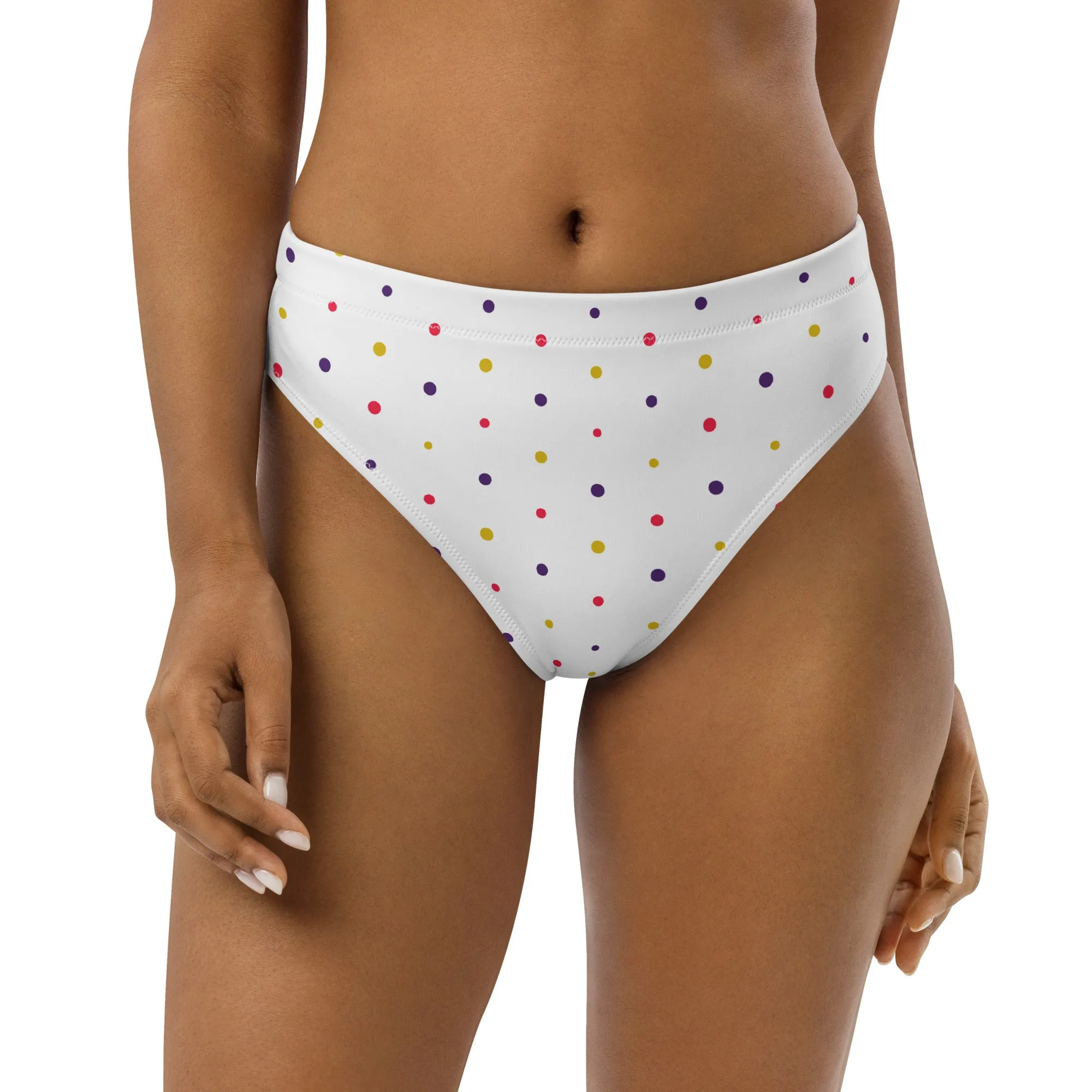 High Waisted Bikini Bottom - Small Colorful Dots (Glamourange Cheeky High Waisted Bikini Bottom With Graphics)